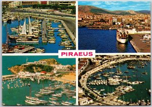 Piraeus Greece Ocean View Boats and Ships Harbor Mountain Postcard
