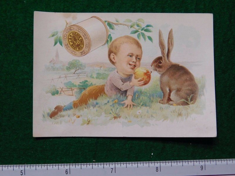 1870s-80s J & P Coates Six Cord Toddler with Rabbit Victorian Trade Card F29