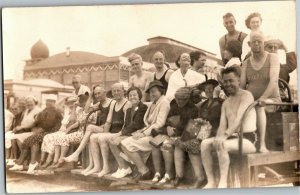 RPPC Swimmers Outside Saltair Beach Pavilion Great Salt Lake UT Vtg Postcard E11