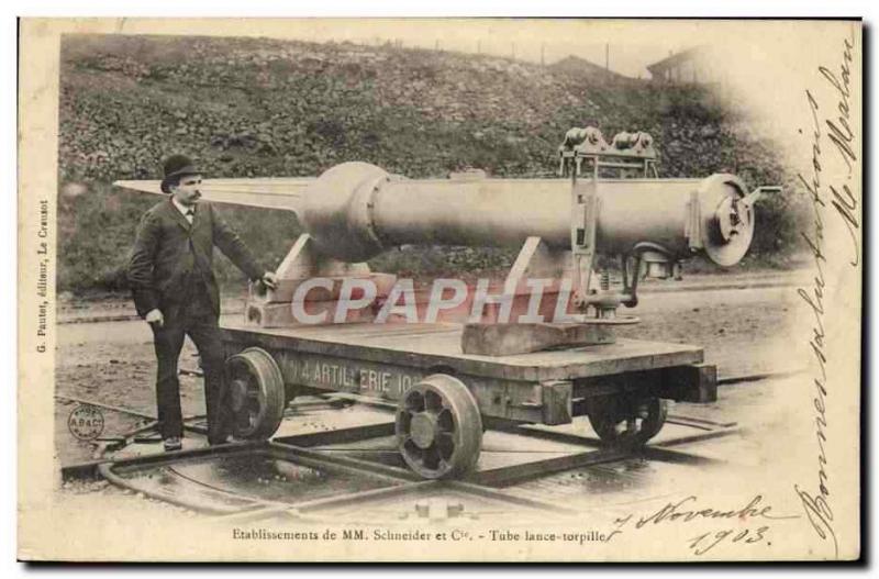 CPA Militaria Etablissements de MM Schneider & Cie Tube lance torpille 