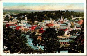 Aerial View from Laurel Hill, Norwich CT Vintage Postcard Y15