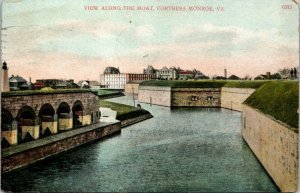 Vtg 1910 View Along The Moat Fortress Monroe Virginia VA Antique Postcard