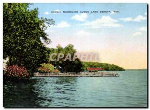 Postcard Old Scenic Shoreline Along Lake Geneva Wis