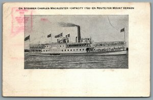 Postcard Mount Vernon VA c1908 On Steamer Charles Macalester Flags