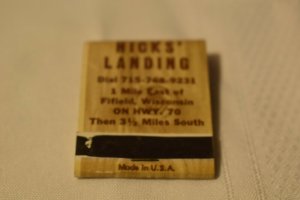 Hick's Landing Fifield Wisconsin 20 Strike Matchbook