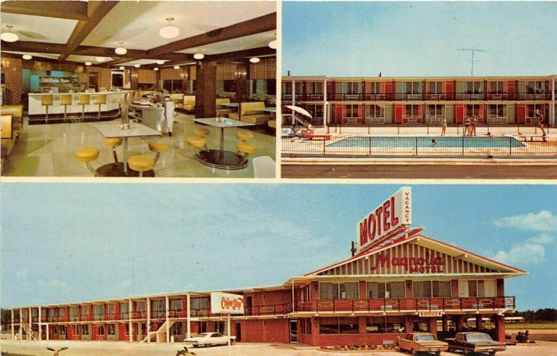 Byron Georgia 1960s Postcard Multiview Magnolia Plaza Motel Swimming Pool