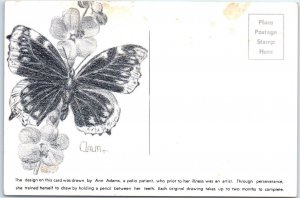 M-57453 Butterfly with Flowers Drawing/Art Print