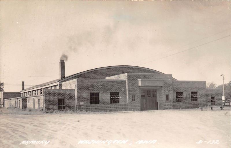 D37/ Washington Iowa Ia Real Photo RPPC Postcard c40s Armory Building