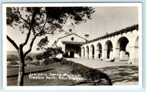 RPPC  SAN DIEGO, California JUNIPERO SERRA MUSEUM Presidio Park c1940s Postcard