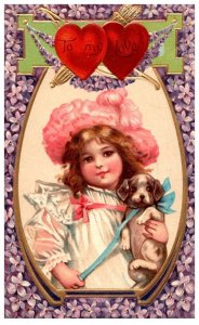 Children  Valentine , Girl , puppy