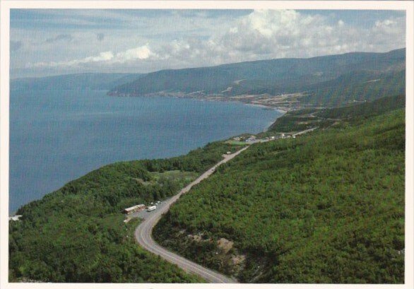 Canada Aerial View Of Pleasant Bay On Cabot Trail Seen From MacKenzie Mountai...