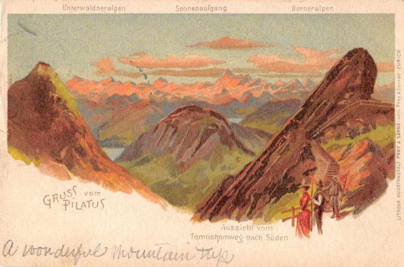 Lucerne Switzerland Gruss vom Pilatus mountain antique pc Z42696