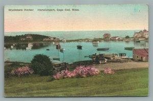 CAPE COD MA HARWICHPORT WYCHMERE HARBOR HAND COLORED ANTIQUE POSTCARD