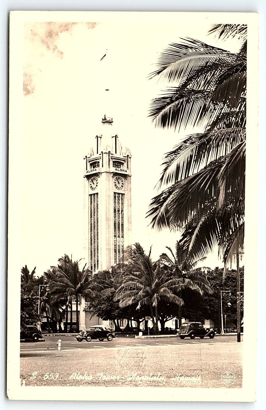 1930s Honolulu Hawaii Aloha Tower Street View Autos Palms Rppc Postcard ...