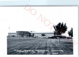 c1950s Charles City, IA RPPC Floyd County Memorial Hospital Ford Chevy Cars A110