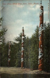 Sitka AK Indian River Park Totem Poles c1910 Postcard