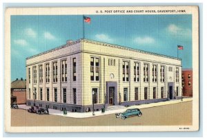 c1940s US Post Office and Court House Davenport Iowa IA Unposted Postcard