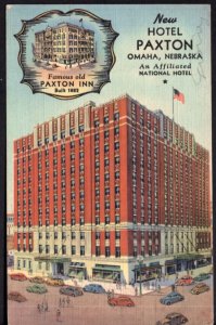 Nebraska OMAHA New Hotel Paxton 14th and Farnam cars pm1945 - LINEN