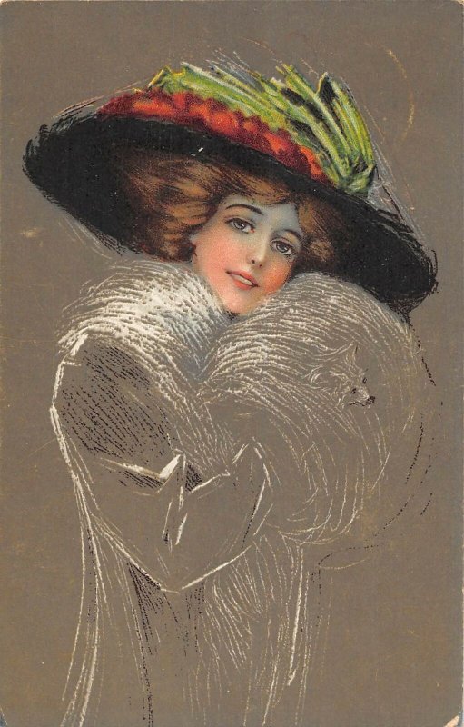 US3417 Woman Portrait, Hat Painting Postcard artist signed  fantasy art