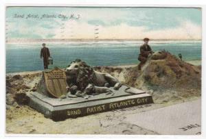 Sand Artist Lion Beach Atlantic City New Jersey 1907 postcard