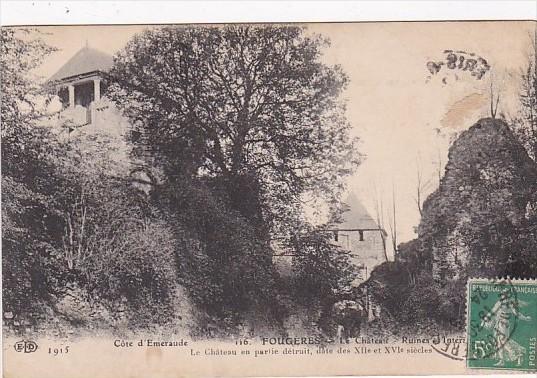 Fraance Fougeres Le Chateau Ruines Interieure 1913