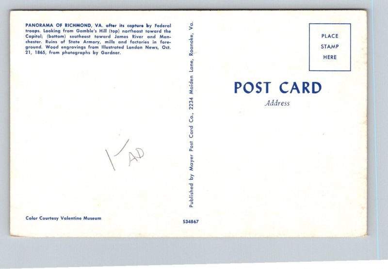 Civil War  Richmond Virginia  1865  Postcard