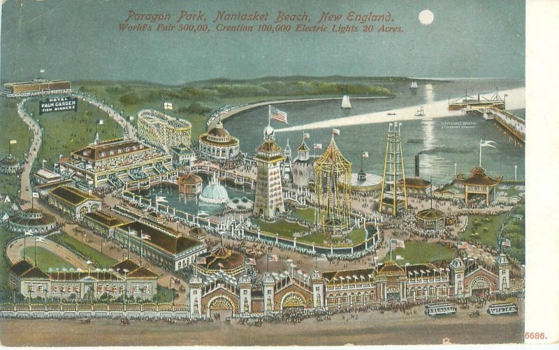 Hull MA Paragon Park Nantatasket World's Fair, Aerial View UDB Postcard