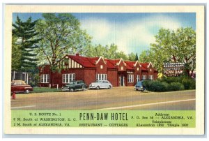 c1940 Penn-Daw Hotel Restaurant Cottages Alexandria Virginia VA Vintage Postcard