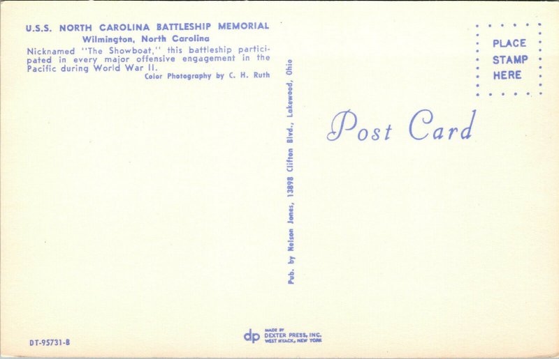 Vtg USS North Carolina Battleship Memorial Wilmington North Carolina NC Postcard