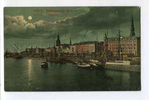 287435 LATVIA RIGA Embankment of the Dvina MOONLIGHT Vintage postcard