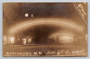 RPPC  1909  Manchester  New Hampshire  Elm St. By Night     Postcard