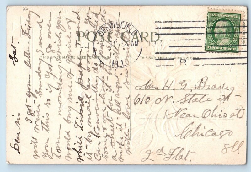 Christmas Postcard Cat Kitten Mistletoe Embossed Springfield Illinois IL c1910's