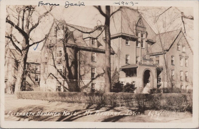 RPPC Postcard Elizabeth Hershey Hall Mt Pleasant Iowa IA