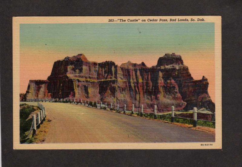 SD The Castle Cedar Pass Bad Lands South Dakota Linen Postcard