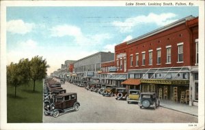 Fulton Kentucky KY Lake Street Scene Classic Cars Vintage Postcard