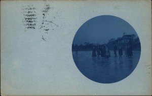 Ice Skating - Possibly Dedham Massachusetts Westwood Cancel Cyanotype RPPC