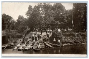 c1907 Lake Shore View Men Boys Paddle Boats RPPC Photo Unposted Postcard 