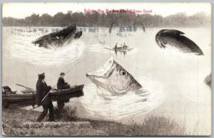 EXAGGERATED FISHING 1913 ANTIQUE POSTCARD