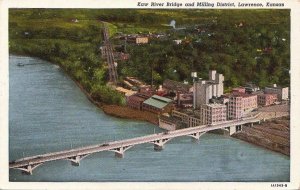 Postcard Kaw River Bridge and Milling District Lawrence Kansas