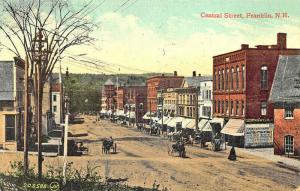 Franklin NH Central Dirt Street Storefronts Horse & Wagons Postcard