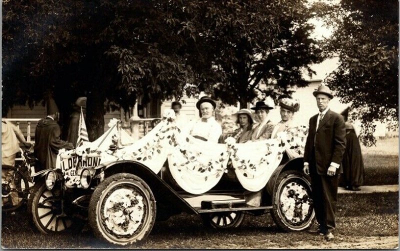 Two Real Photo Postcards Early Automobiles Decorated for a Parade~131559 