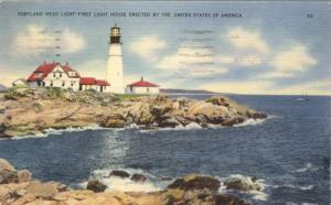 Portland Head Light House on Atlantic Coast, Maine - pm 1941 - Linen