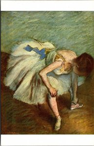 Vtg Art Ballet Dancer Tying Her Sandal Edgar Degas Museum of Luxembourg Postcard