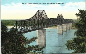 1940s Vicksburg Mississippi Bridge over Mississippi River Linen Postcard 13-32