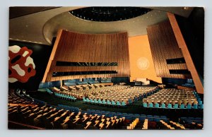 United Nations New York NY View Gen Assembly Hall Postcard PM Cancel WOB Note