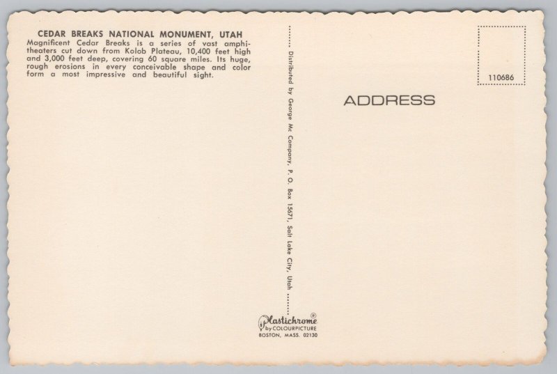 Cedar Breaks National Monument~Amphitheatres~Kolob Plateau~Plastichrome~CT PC