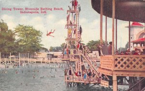 Indianapolis Indiana Diving Tower, Riverside Bathing Beach Vintage PC U4594