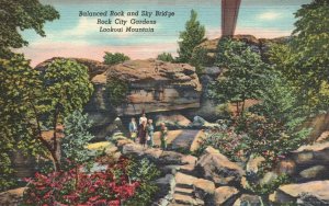 Vintage Postcard Balanced Rock Sky Bridge Rock City Gardens Nature Tennessee TN