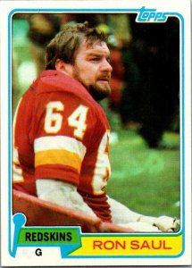 1981 Topps Football Card Ron Saul Washington Redskins sk60445