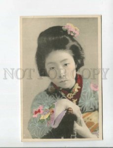 472852 Japan geisha girl colorful kimono hairstyle Vintage tinted postcard